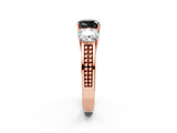 Rose gold Fancy Black Cushion Cut Diamond Three-Stone Ring with Prong Setting and Textured Band_2