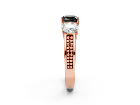 Rose gold Fancy Black Cushion Cut Diamond Three-Stone Ring with Prong Setting and Textured Band_2