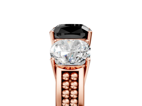 Rose gold Fancy Black Cushion Cut Diamond Three-Stone Ring with Prong Setting and Textured Band_5