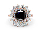 Rose gold Fancy Black Cushion Cut Halo Cluster Diamond Ring with Pave Band and Four-Prong Setting_12