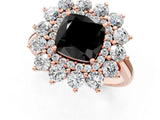 Rose gold Fancy Black Cushion Cut Halo Cluster Diamond Ring with Pave Band and Four-Prong Setting_13