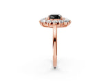 Rose gold Fancy Black Cushion Cut Halo Cluster Diamond Ring with Pave Band and Four-Prong Setting_14