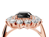 Rose gold Fancy Black Cushion Cut Halo Cluster Diamond Ring with Pave Band and Four-Prong Setting_16