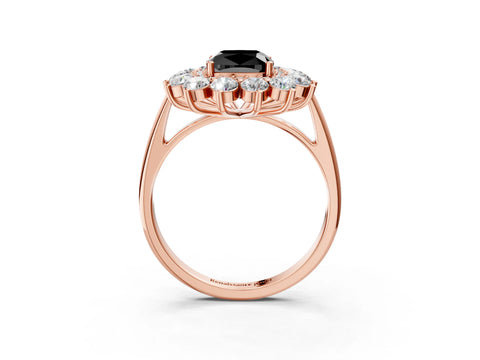 Rose gold Fancy Black Cushion Cut Halo Cluster Diamond Ring with Pave Band and Four-Prong Setting_3