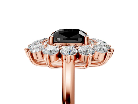 Rose gold Fancy Black Cushion Cut Halo Cluster Diamond Ring with Pave Band and Four-Prong Setting_5