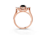 Rose gold Fancy Black Cushion Cut Halo Diamond Cluster Ring with Marquise and Round Stones on a White Gold Band with Prong Setting_3