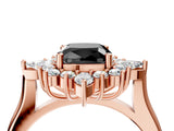 Rose gold Fancy Black Cushion Cut Halo Diamond Cluster Ring with Marquise and Round Stones on a White Gold Band with Prong Setting_4