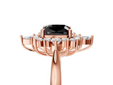 Rose gold Fancy Black Cushion Cut Halo Diamond Cluster Ring with Marquise and Round Stones on a White Gold Band with Prong Setting_5