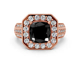 Rose gold Fancy Black Cushion Cut Halo Diamond Engagement Ring with Pave Split Shank and Four-Prong Setting