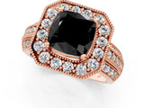 Rose gold Fancy Black Cushion Cut Halo Diamond Engagement Ring with Pave Split Shank and Four-Prong Setting_1