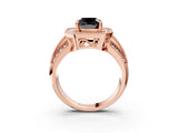 Rose gold Fancy Black Cushion Cut Halo Diamond Engagement Ring with Pave Split Shank and Four-Prong Setting_3