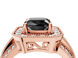 Rose gold Fancy Black Cushion Cut Halo Diamond Engagement Ring with Pave Split Shank and Four-Prong Setting_4