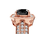 Rose gold Fancy Black Cushion Cut Halo Diamond Engagement Ring with Pave Split Shank and Four-Prong Setting_5