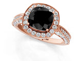 Rose gold Fancy Black Cushion Cut Halo Diamond Engagement Ring with Split Shank Band and Four-Prong Setting_1