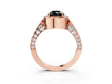Rose gold Fancy Black Cushion Cut Halo Diamond Engagement Ring with Split Shank Band and Four-Prong Setting_3