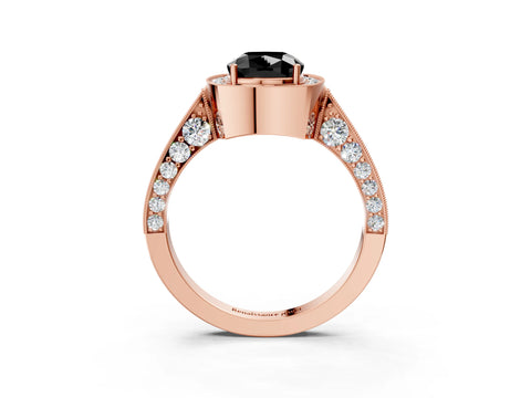 Rose gold Fancy Black Cushion Cut Halo Diamond Engagement Ring with Split Shank Band and Four-Prong Setting_3