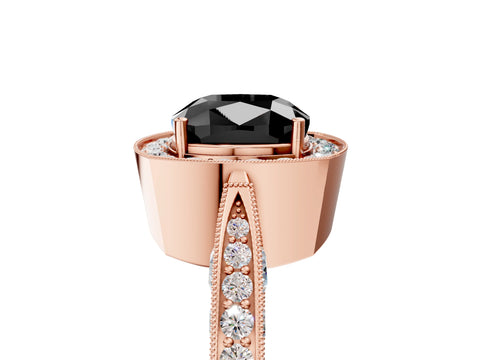 Rose gold Fancy Black Cushion Cut Halo Diamond Engagement Ring with Split Shank Band and Four-Prong Setting_5