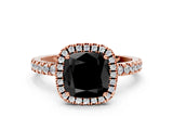 Rose gold Fancy Black Cushion Cut Halo Diamond Pave Band with Prong Setting