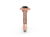 Rose gold Fancy Black Cushion Cut Halo Diamond Ring with Beaded Split Shank and Four-Prong Setting_2