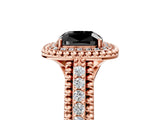 Rose gold Fancy Black Cushion Cut Halo Diamond Ring with Beaded Split Shank and Four-Prong Setting_5