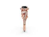 Rose gold Fancy Black Cushion Cut Halo Diamond Ring with Milgrain and Bezel Accents on a Split Shank Band_14