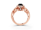 Rose gold Fancy Black Cushion Cut Halo Diamond Ring with Milgrain and Bezel Accents on a Split Shank Band_15