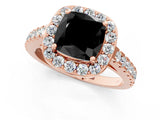 Rose gold Fancy Black Cushion Cut Halo Diamond Ring with Pavé Band and Three-Prong Setting_1