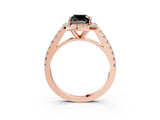 Rose gold Fancy Black Cushion Cut Halo Diamond Ring with Pavé Band and Three-Prong Setting_3