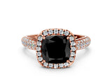 Rose gold Fancy Black Cushion Cut Halo Diamond Ring with Pavé Band