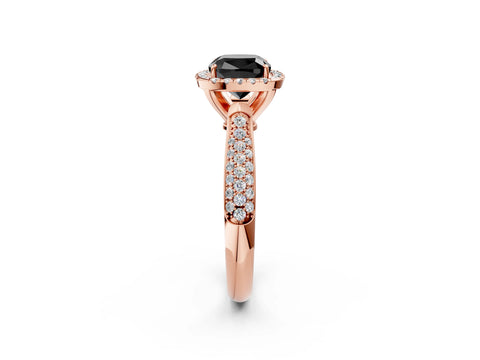 Rose gold Fancy Black Cushion Cut Halo Diamond Ring with Pavé Band_2