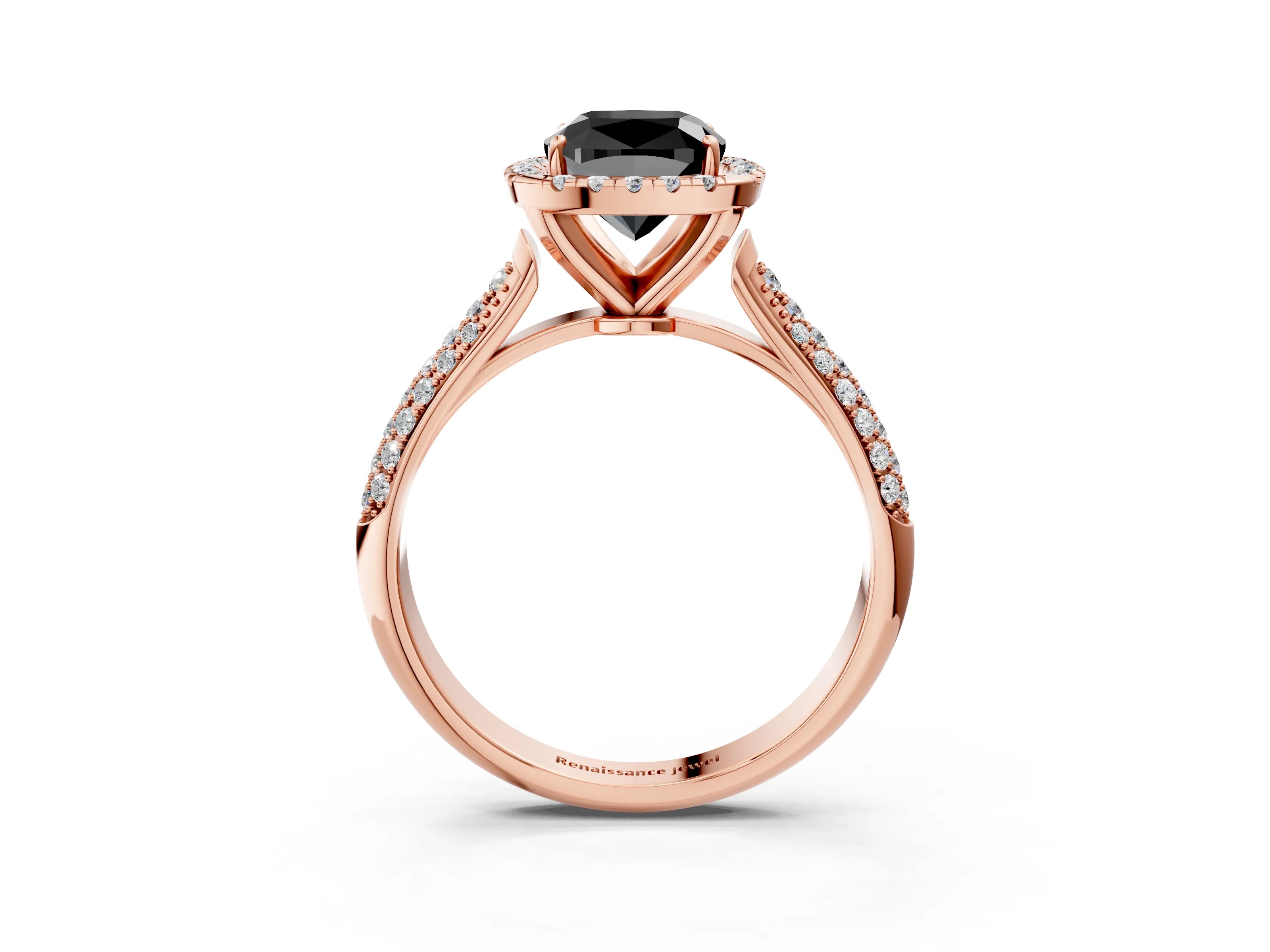 Rose gold Fancy Black Cushion Cut Halo Diamond Ring with Pavé Band_3