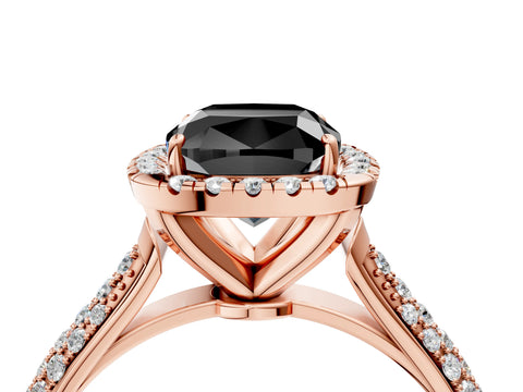Rose gold Fancy Black Cushion Cut Halo Diamond Ring with Pavé Band_4