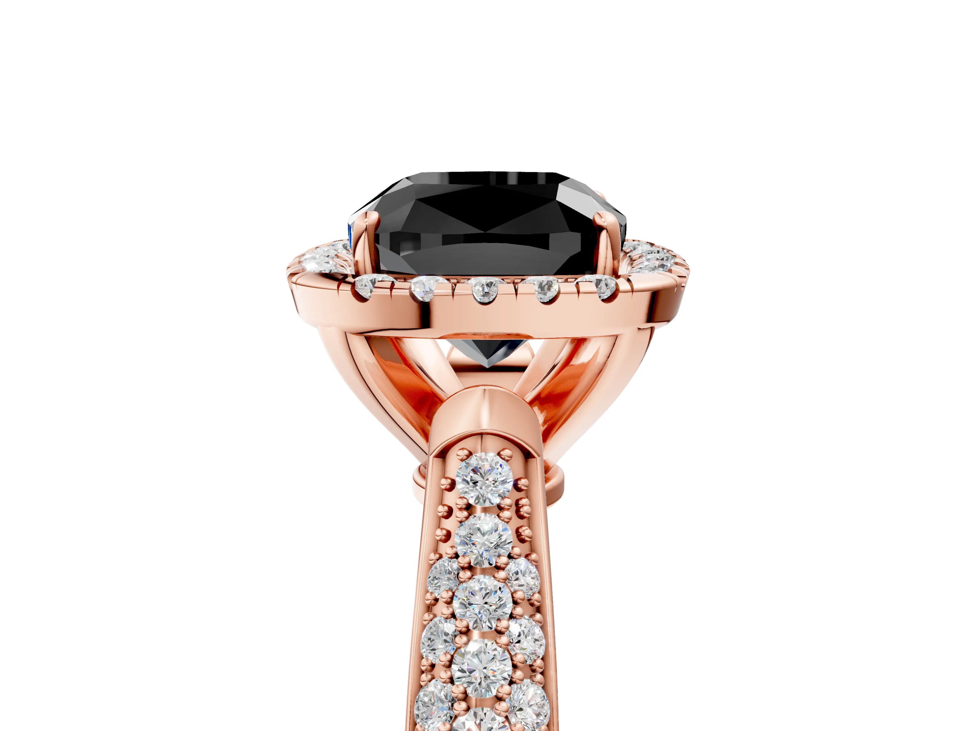 Rose gold Fancy Black Cushion Cut Halo Diamond Ring with Pavé Band_5