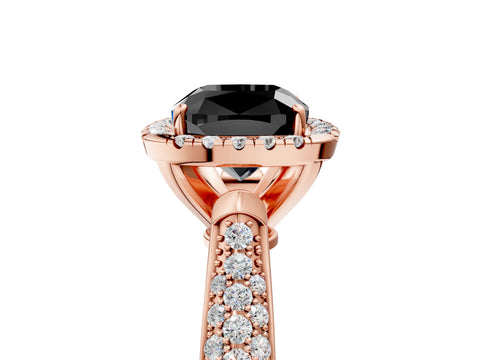 Rose gold Fancy Black Cushion Cut Halo Diamond Ring with Pavé Band_5