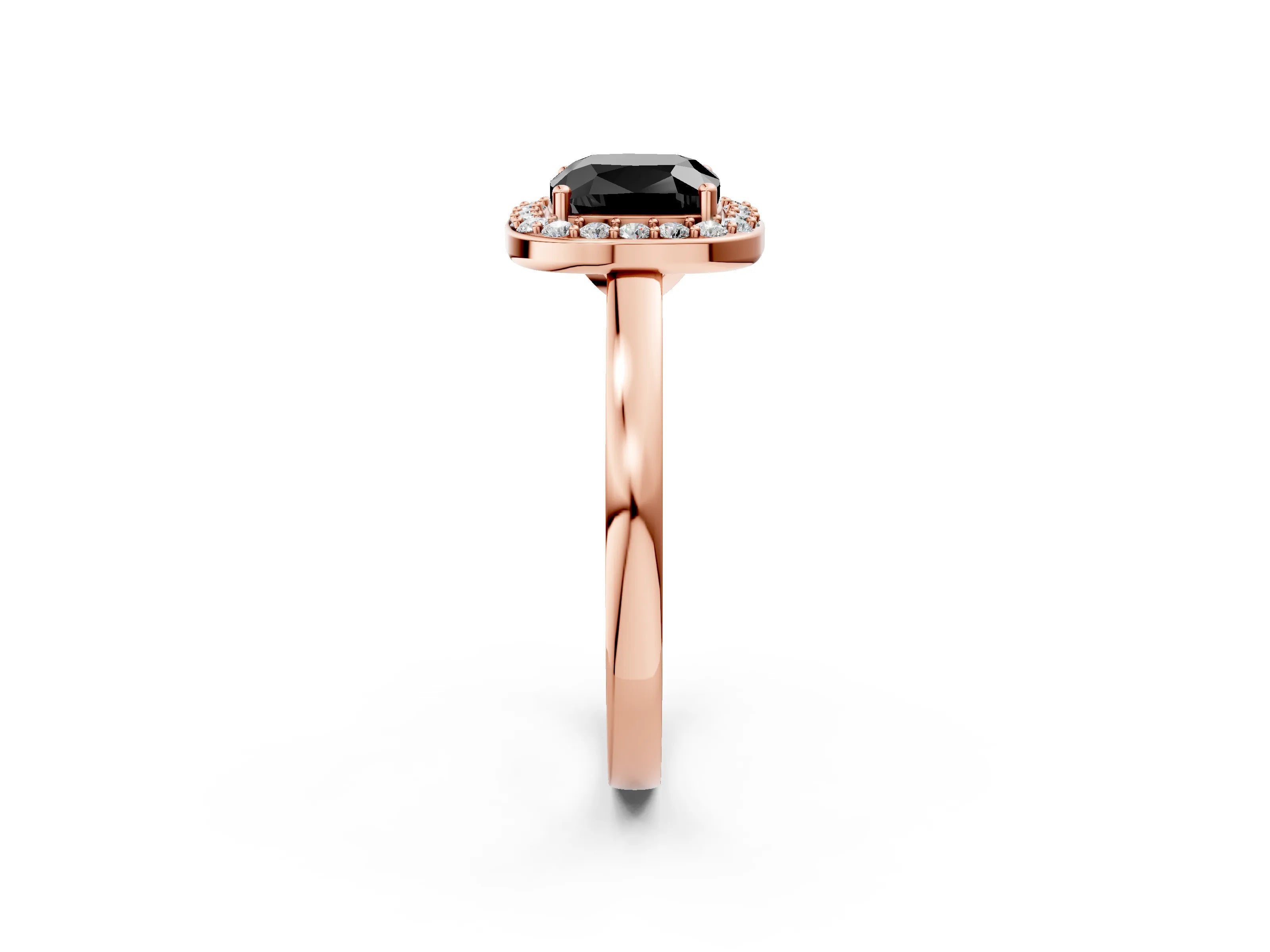 Rose gold Fancy Black Cushion Cut Halo Diamond Ring with Solitaire Band and Prong Setting_2