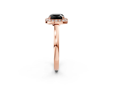 Rose gold Fancy Black Cushion Cut Halo Diamond Ring with Solitaire Band and Prong Setting_2