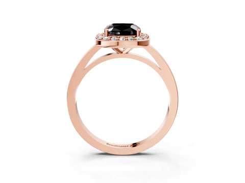 Rose gold Fancy Black Cushion Cut Halo Diamond Ring with Solitaire Band and Prong Setting_3