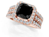 Rose gold Fancy Black Cushion Cut Halo Diamond Ring with Split Shank and Four-Prong Setting_1