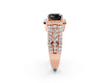Rose gold Fancy Black Cushion Cut Halo Diamond Ring with Split Shank and Four-Prong Setting_2