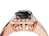 Rose gold Fancy Black Cushion Cut Halo Diamond Ring with Split Shank and Four-Prong Setting_4
