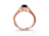 Rose gold Fancy Black Cushion Cut Halo Diamond Solitaire with Filigree Band and Four-Prong Setting_3