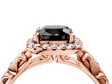 Rose gold Fancy Black Cushion Cut Halo Diamond Solitaire with Filigree Band and Four-Prong Setting_4