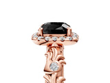 Rose gold Fancy Black Cushion Cut Halo Diamond Solitaire with Filigree Band and Four-Prong Setting_5