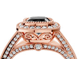 Rose gold Fancy Black Cushion Cut Halo Diamond Split Shank Pave Ring_4