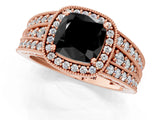 Rose gold Fancy Black Cushion Cut Halo Diamond Split Shank Ring with Prong Setting_1