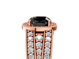 Rose gold Fancy Black Cushion Cut Halo Diamond Split Shank Ring with Prong Setting_11