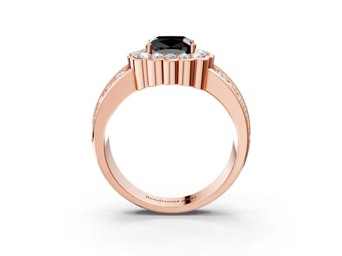 Rose gold Fancy Black Cushion Cut Halo Diamond Split Shank Ring with Scalloped Prong Setting_3