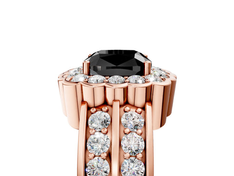 Rose gold Fancy Black Cushion Cut Halo Diamond Split Shank Ring with Scalloped Prong Setting_5