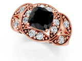 Rose gold Fancy Black Cushion Cut Halo Milgrain Diamond Engagement Ring with Leaf Band and Four-Prong Setting_1