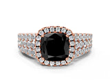 Rose gold Fancy Black Cushion Cut Halo Pavé Diamond Engagement Ring with Split Shank and Four-Prong Setting_3